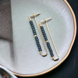Gold Rectangle Hoop Earrings With Seed Beads