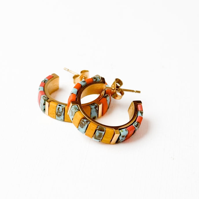 Small Hoop Tila Bead Earrings