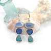 Bezel Set Pottery Shard and Cobalt and Aqua Sea Glass Earrings