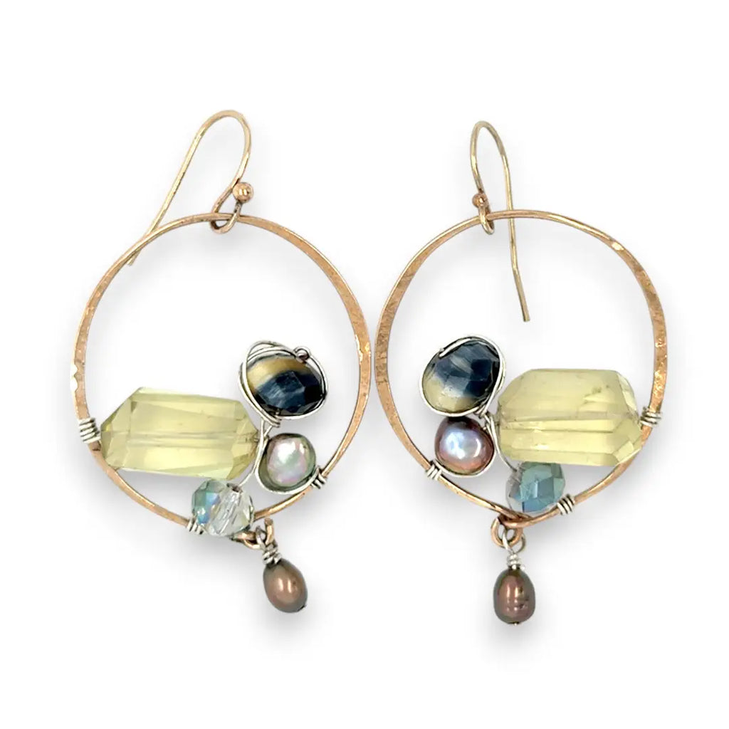 Embroidered Quartz Hoop Earrings
