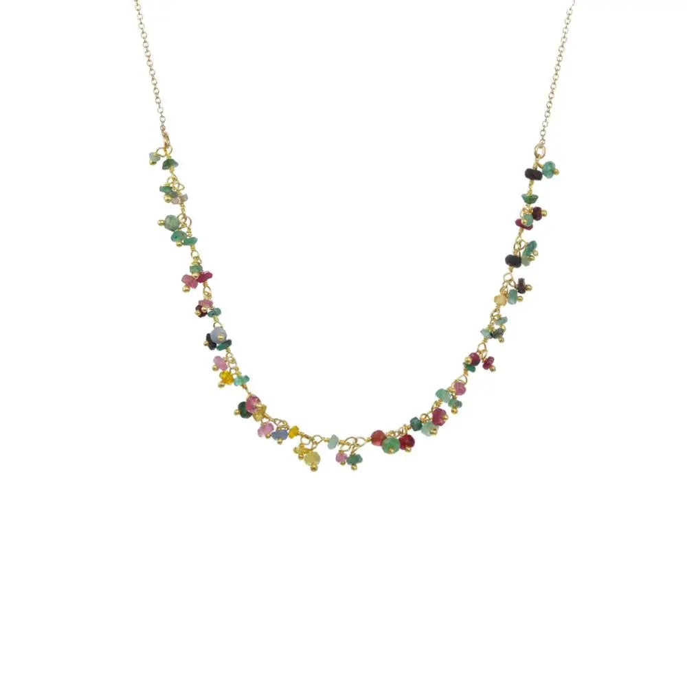 Multicolor Gemstone Short Fringe Necklace