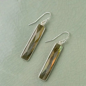 Long Rectangle Bezel Set Labradorite Earrings