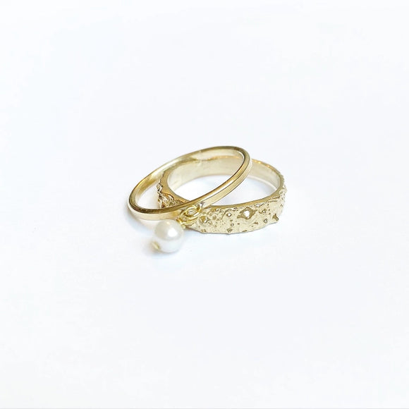 Sea Urchin and Pearl Stacking Ring Set