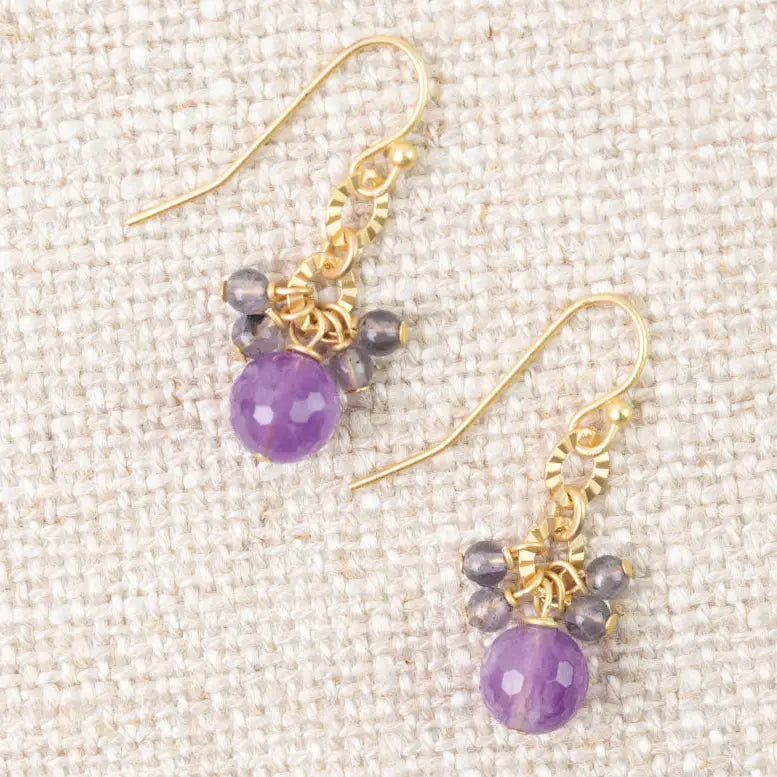 Tanzanite & Amethyst Cluster Earrings