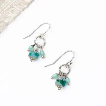 Aqua Glass Cluster Earrings