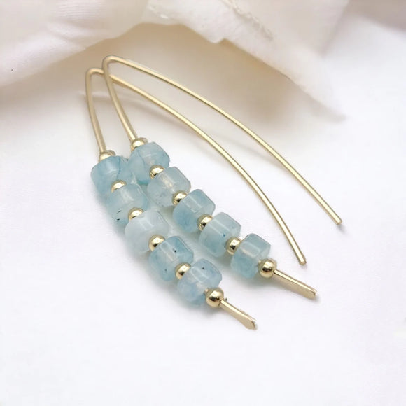 Blue Aquamarine Threader Earrings