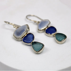 Bezel Set Earrings with Pottery Shard & Sea Glass