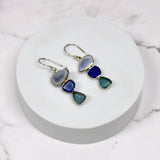 Bezel Set Earrings with Pottery Shard & Sea Glass