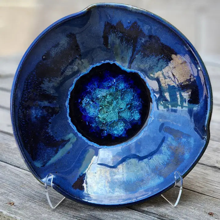 Blue Pinch Rimmed Bowl