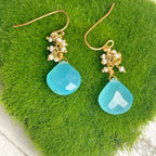 Blue Chalcedony Pearl Cluster Earrings