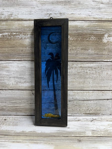 Framed Fused Glass Palm Tree with Moon
