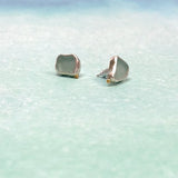 Sea Glass Stud Earrings with Brass Orbs