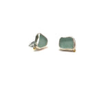 Sea Glass Stud Earrings with Brass Orbs