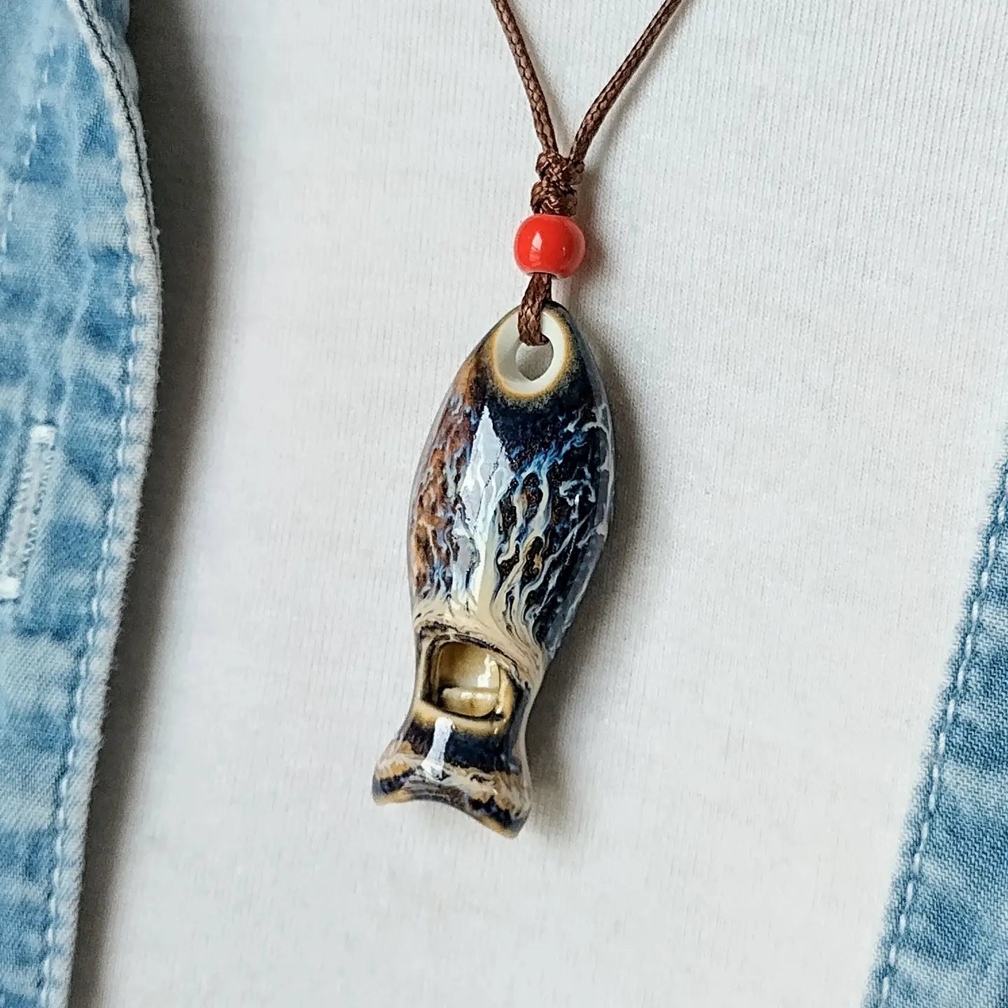 Ceramic Fish Whistle Necklace