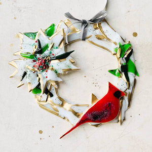 Glass Holiday Wreath with Bird