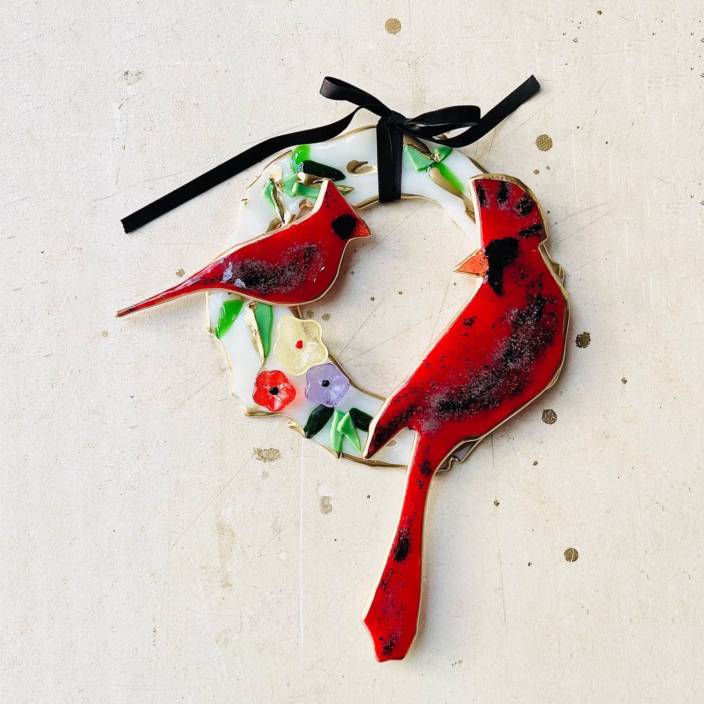 Glass Winter Wreath with Bird