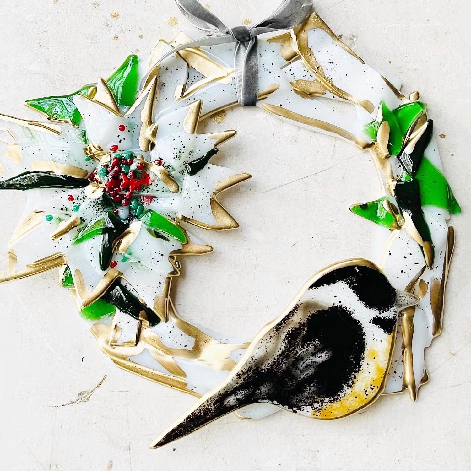 Glass Winter Wreath with Bird