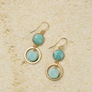 Amazonite Bezel Set Coin Earrings