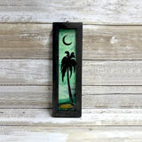 Framed Fused Glass Palm Tree with Moon