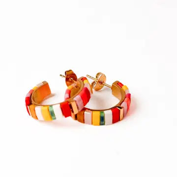 Small Hoop Tila Bead Earrings