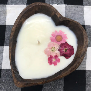 Heart Dough Bowl Candle With Flowers