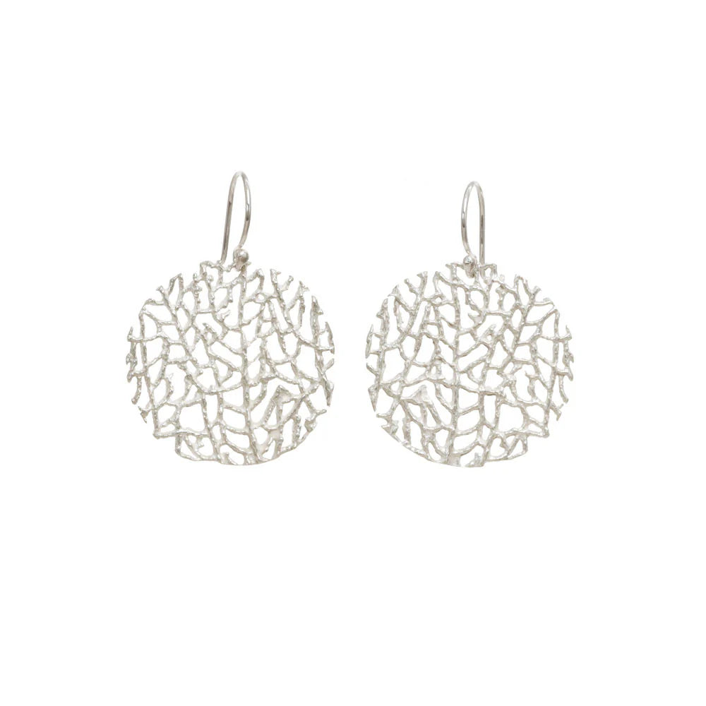 Coral Disc Silver Earrings