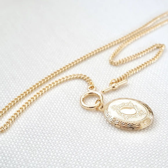 Gold Oval Locket Toggle Necklace