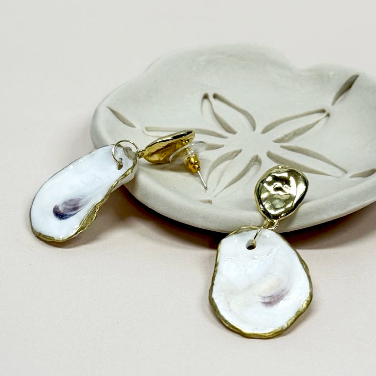 Oyster Shell Gold Post Earrings