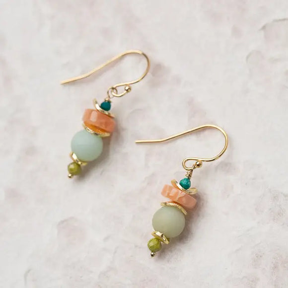 Peach Moonstone & Olive Jade Simple Earrings
