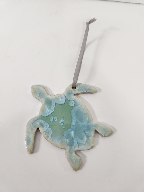 Crystalline Glazed Ceramic Sea Turtle Ornament