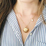 Gold Seashell Locket Necklace with Freshwater Pearl
