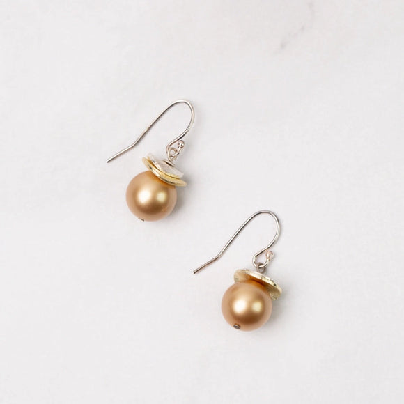 Silver With Gold Pearl Simple Earrings