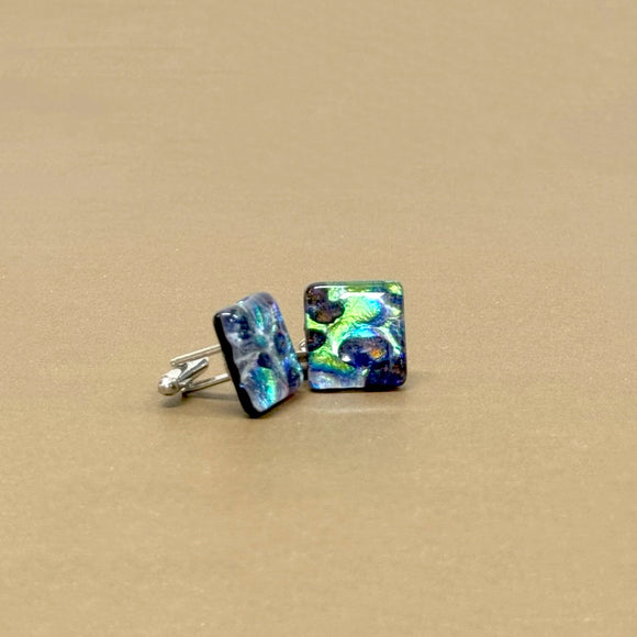 Glass Square Cufflinks with Silver Findings
