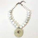 Magnesite Beaded Necklace with Sweetgrass Pendant