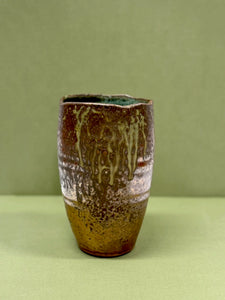 Green and Copper Wavy Edged Vase