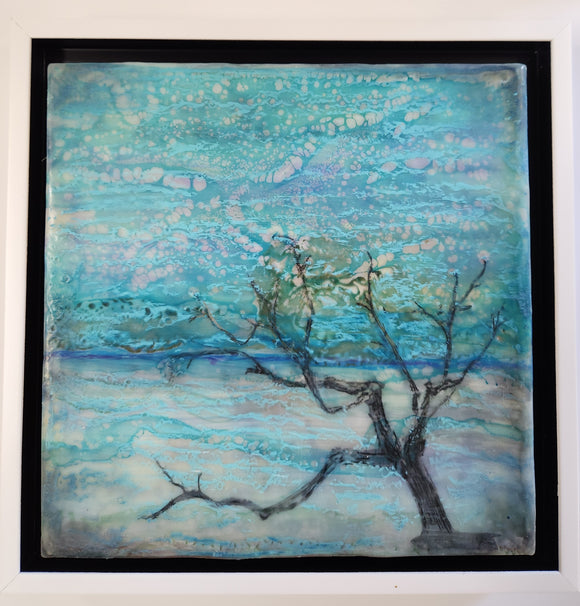 BOTANY BAY FOGGY DAY encaustic painting by Wendy Vogel