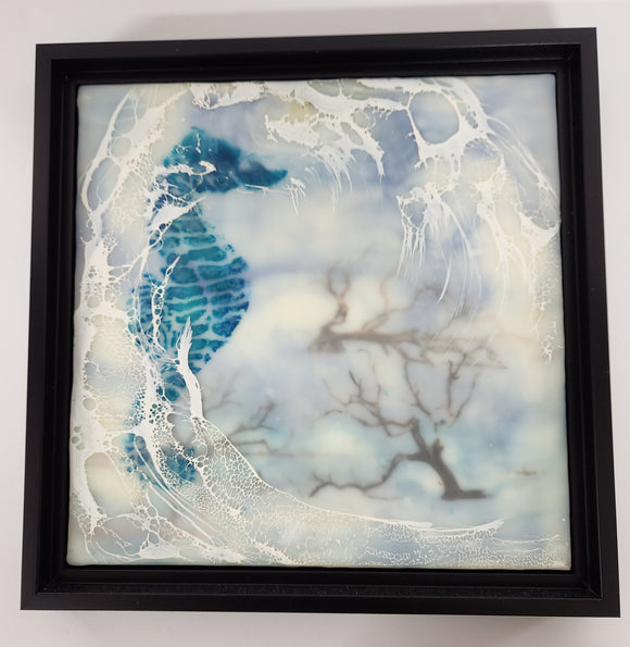 BOTANY BAY SEAHORSE WAVE SPLASH encaustic painting by Wendy Vogel