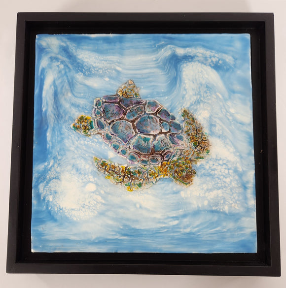 UNDER THE SEA TURTLE encaustic painting by Wendy Vogel