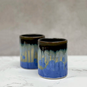Sky Blue and Dark Olive Whiskey Cup