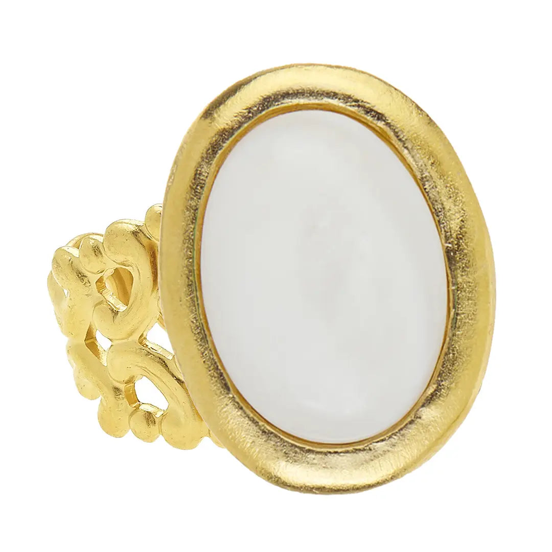 White Agate Cabochon Ring