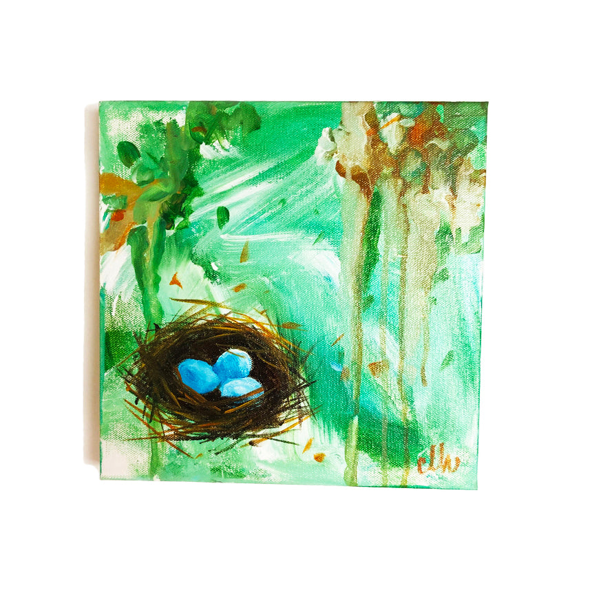 GREEN TRINITY NEST 10x10 acrylic on canvas by Carey Lee Hudson