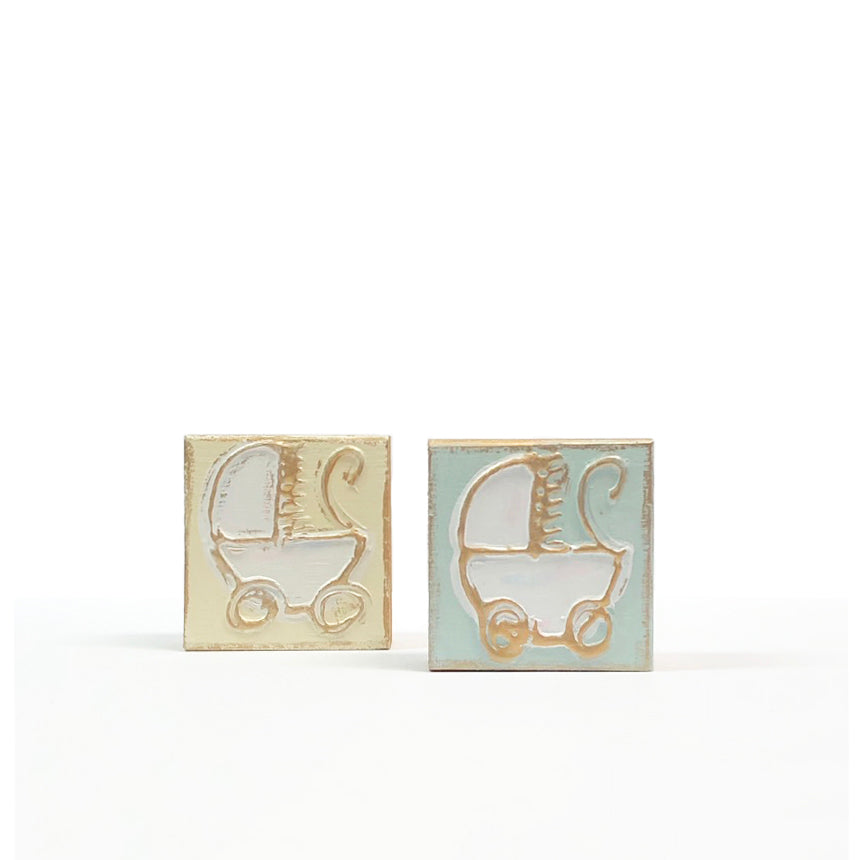 BABY CARRIAGE hand-painted on wood block