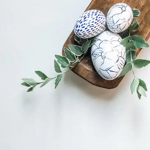 Blue & White Magnolia Eggs - Set of Three