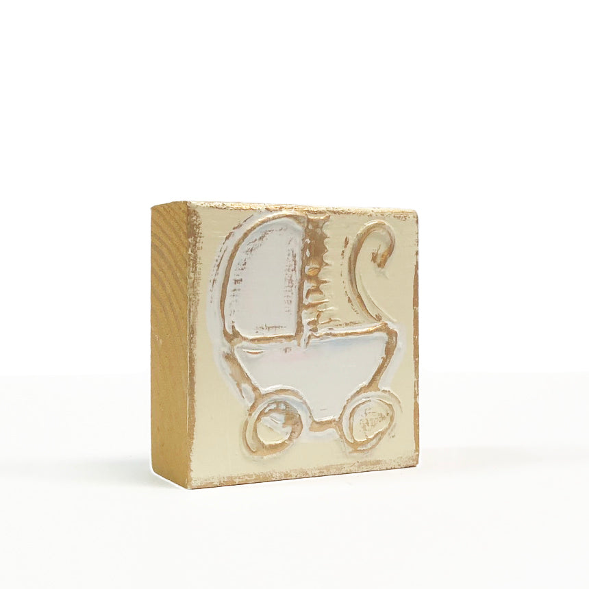 BABY CARRIAGE hand-painted on wood block