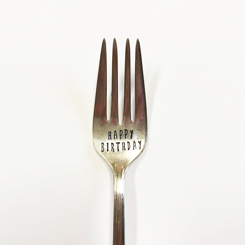 Happy Birthday Hand Stamped Fork