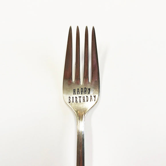 Happy Birthday Hand Stamped Fork