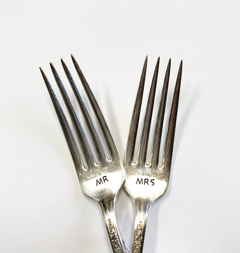 Mr. & Mrs. Hand Stamped Forks