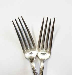 Mr. & Mrs. Hand Stamped Forks