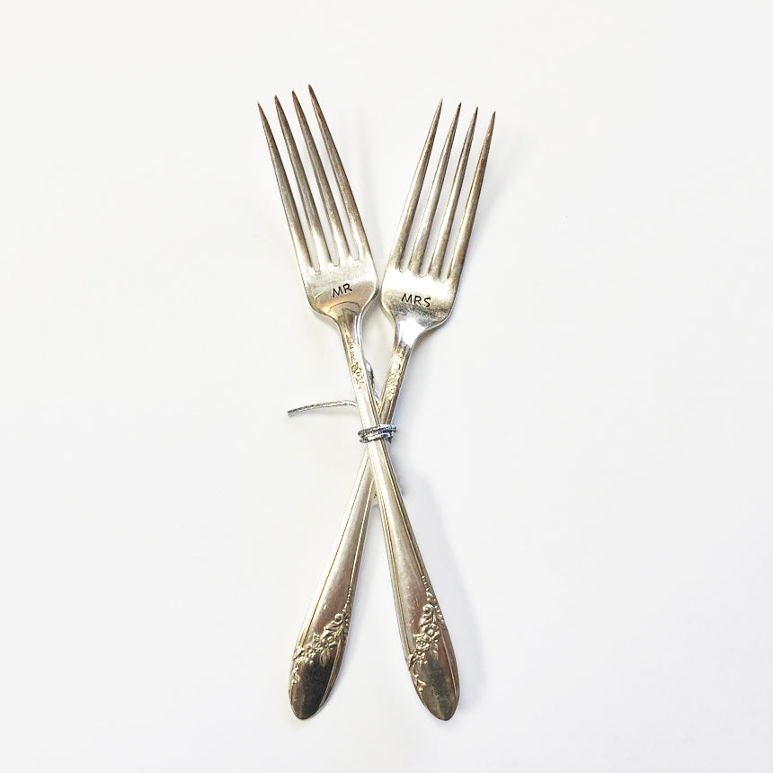 Mr. & Mrs. Hand Stamped Forks