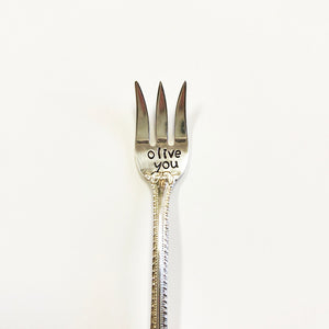 Olive You Hand Stamped Cocktail Fork
